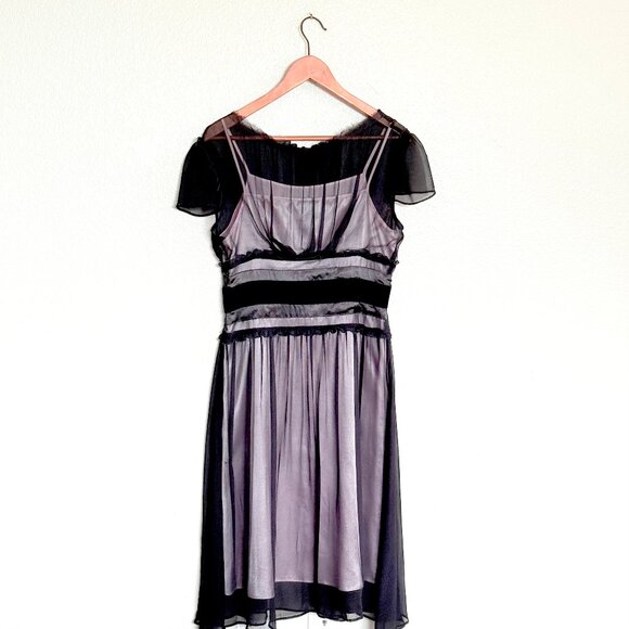 Vintage Y2K Dark Coquette 100% Silk Sheer Black & Pink Milkmaid Dress Size M - Picture 12 of 17